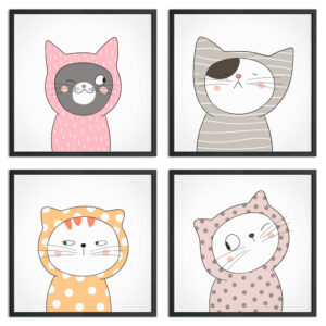 kit-quadros-gatinhos-magicos-de-pijama-quarto-infantil